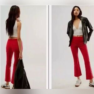 Free People Velvet Kick Flare Pants Women Med Red Bootcut Mid Rise Stretch Retro